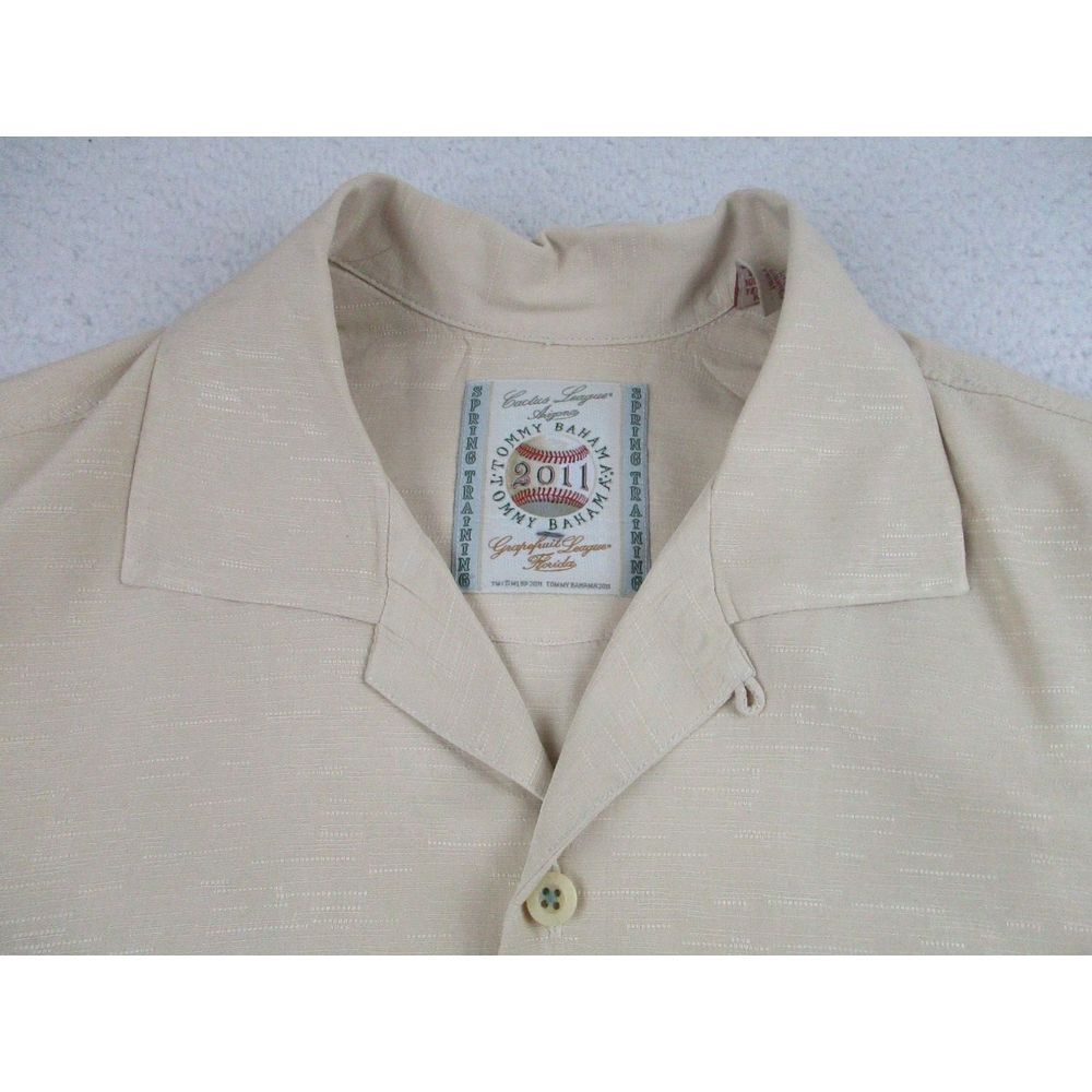 Tommy Bahama Shirt Mens Large Beige S/S Silk Embroidered Spring Training MLB L - Picture 5 of 10